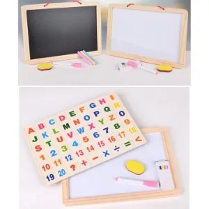 Educational Learning Multipurpose Double-Sided Magnetic Wooden Writing, Drawing Board (Whiteboard + Blackboard)